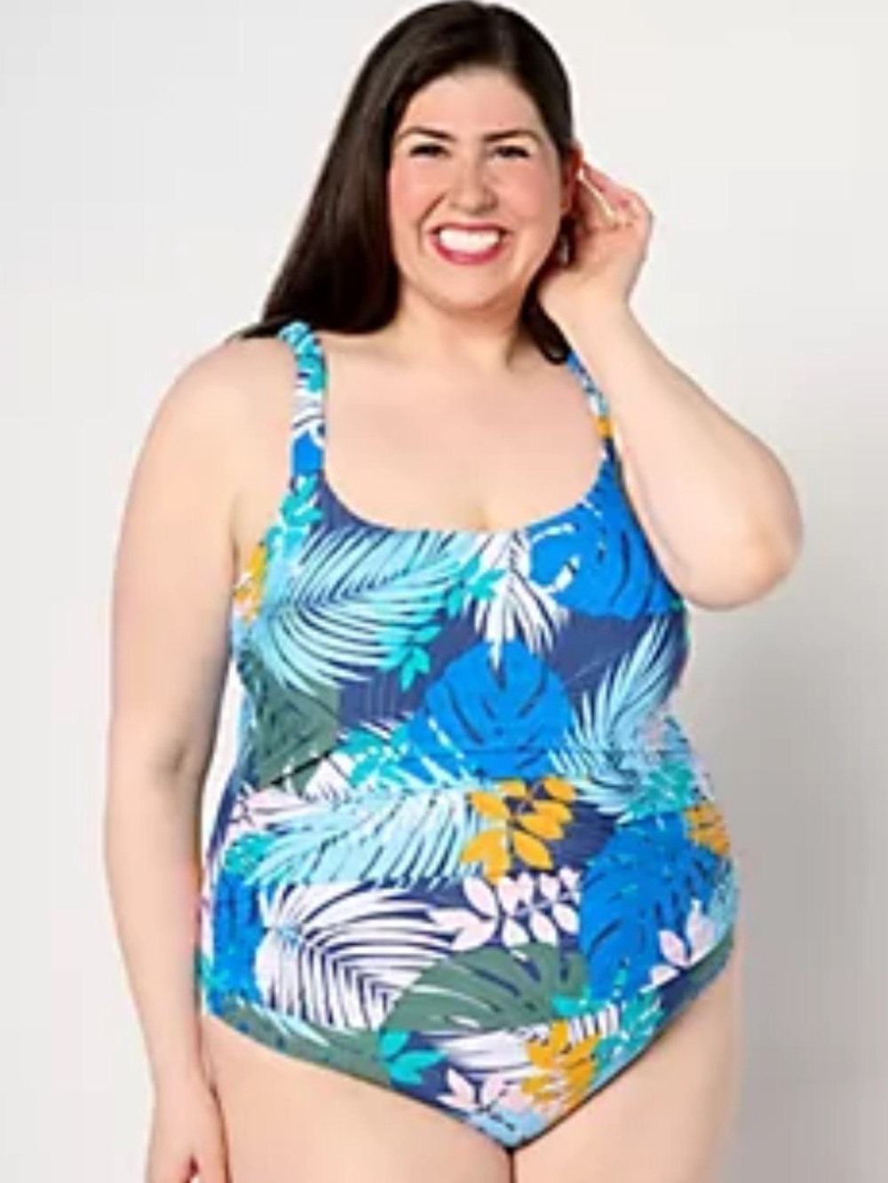 Jantzen Jolie Ruched Strap One-Piece palm tree swimsuit bathing suit NWT
